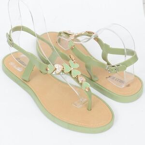 NEW Ashley Blue Clovers Hearts Jewels! Flip Flop Summer Sandals Flat Beach Shoes